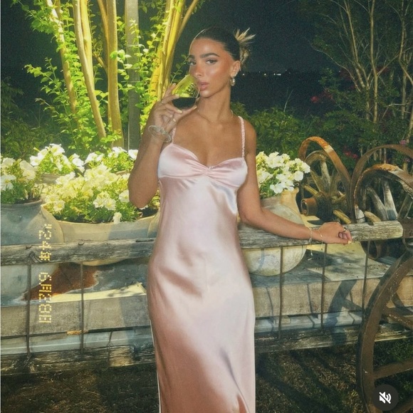 Zara dress maxi midi Light Pink satin effect wedding party cocktail evening